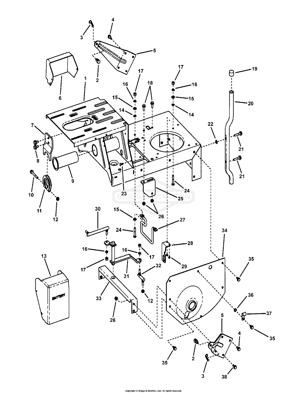 Main Case And L.H. Fender Group Diagram and Parts List for 7800669 (107280340)(2010) Briggs and Stratton Lawn Tractor